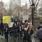Students marching in City Hall Park (George Joseph / Gothamist)